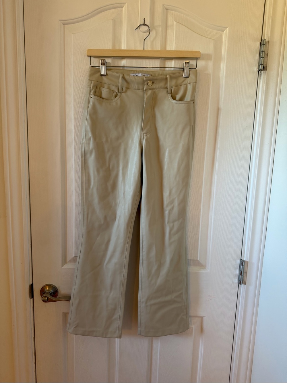 Zara Cream Faux Leather Straight Leg Pants Size 2